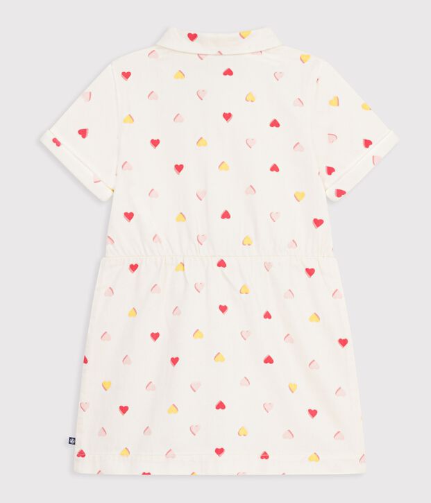 Kurz&auml;rmeliges Kinder-Kleid aus Baumwolle mit Herzmotiv naturfarben/vielfarbig