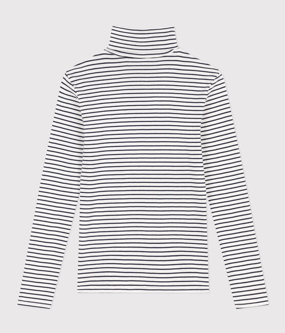 Rollkragenshirt aus Baumwolle für Damen weiss MARSHMALLOW/blau SMOKING