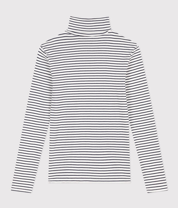 Rollkragenshirt aus Baumwolle f&uuml;r Damen weiss/blau