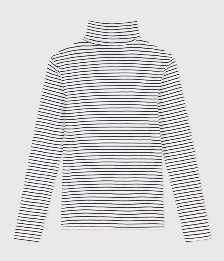 Rollkragenshirt aus Baumwolle f&uuml;r Damen weiss MARSHMALLOW/blau SMOKING