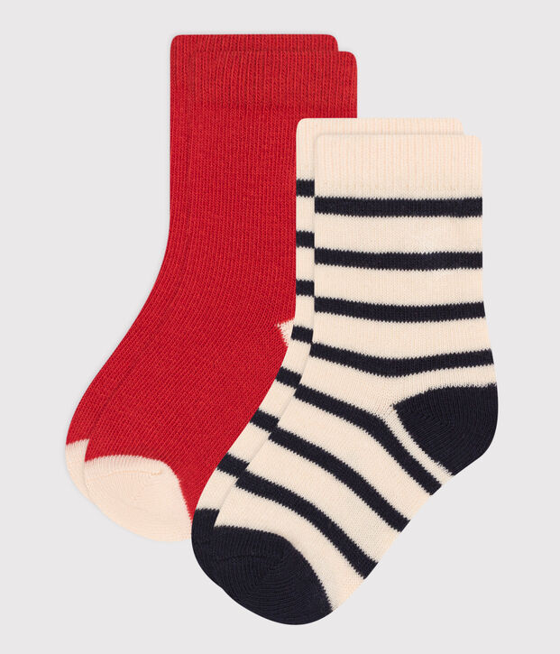 2 Paar gestreifte Babysocken aus Baumwolle vielfarbig