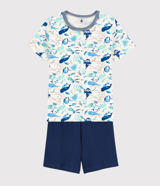 Kinder-Kurzpyjama aus Baumwolle mit Meerestiermotiv für Jungen weiss MARSHMALLOW/weiss MULTICO