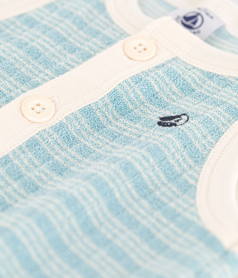 Baby-Kurzoverall aus gestreiftem Frottee gr&uuml;n/naturfarben