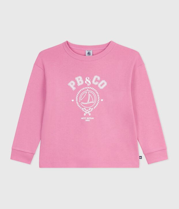 Lang&auml;rmeliges Kinder-T-Shirt aus bedruckter Baumwolle rosa
