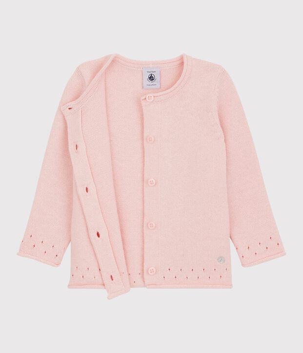 Baby-Cardigan aus Strickmaterial. rosa