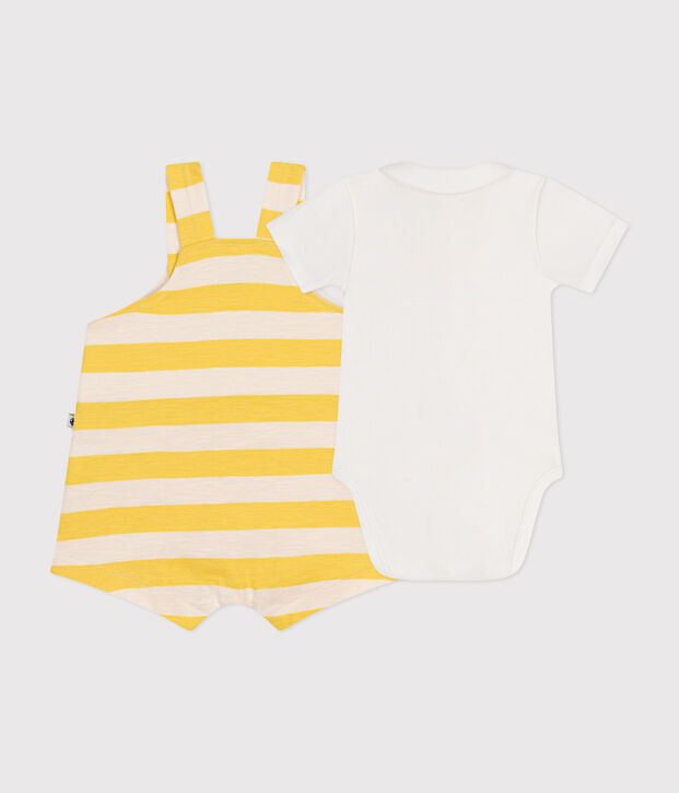Baby-Latzhosen-Kombination aus geflammtem Jersey gelb/naturfarben