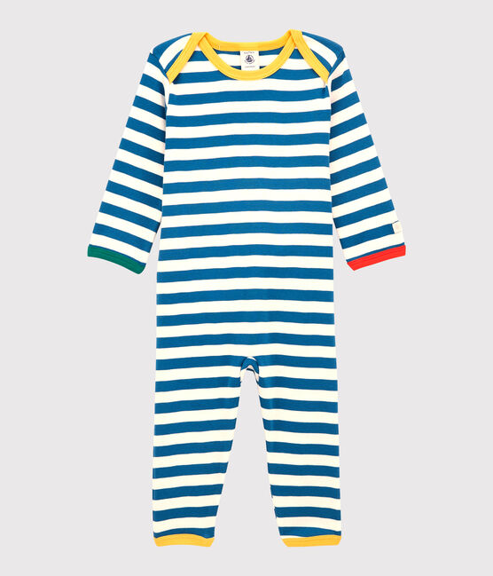 Baby-Strampler ohne Füße und Druckknöpfe aus Baumwolle mit blauen Streifen MALLARD/ MARSHMALLOW
