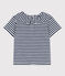 Kurzärmelige Babybluse aus gestreiftem geflammtem Jersey blau MEDIEVAL/weiss MARSHMALLOW
