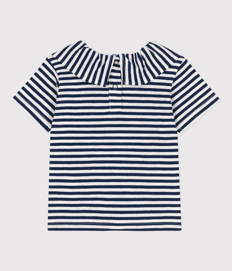 Kurz&auml;rmelige Babybluse aus gestreiftem geflammtem Jersey blau/weiss
