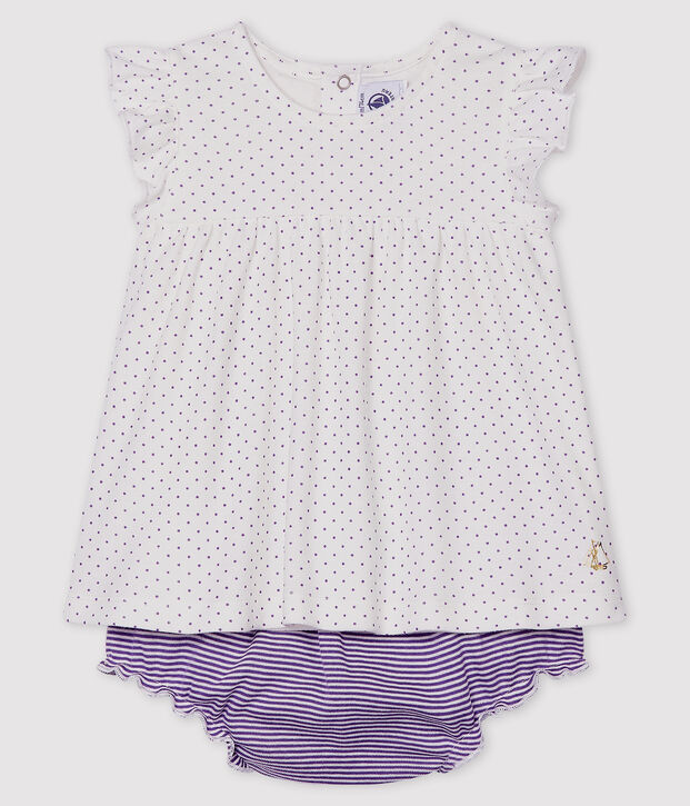 Zweiteiliges Baby-Set f&uuml;r M&auml;dchen violett/weiss