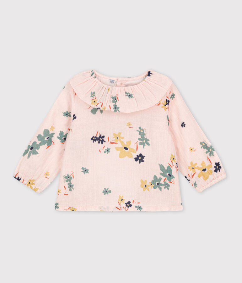Lang&auml;rmelige Babybluse aus Musselin-Stoff rosa/vielfarbig