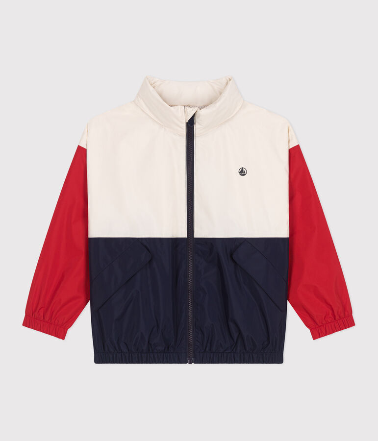 Kinder-Regenjacke mit abnehmbarer Kapuze naturfarben/vielfarbig