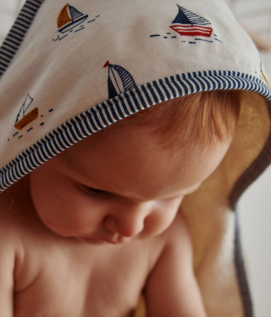 Baby-Badecape und Waschlappen mit Segelbooten weiss MARSHMALLOW/blau MEDIEVAL/ MULTICO