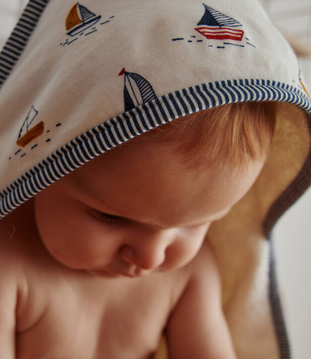 Baby-Badecape und Waschlappen mit Segelbooten weiss/blau/vielfarbig
