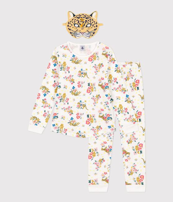 Kostümierungs-Pyjama aus Baumwolle mit leuchtendem Printmotiv und Panthermaske für Kinder weiss MARSHMALLOW/weiss MULTICO