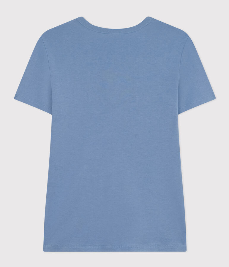 Damen-T-Shirt L'Iconique mit V-Ausschnitt aus Baumwolle, unifarben blau