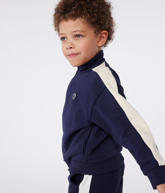 Kinder-Sweatshirt mit Reißverschluss und Stehkragen aus einfarbiger Baumwolle blau SMOKING