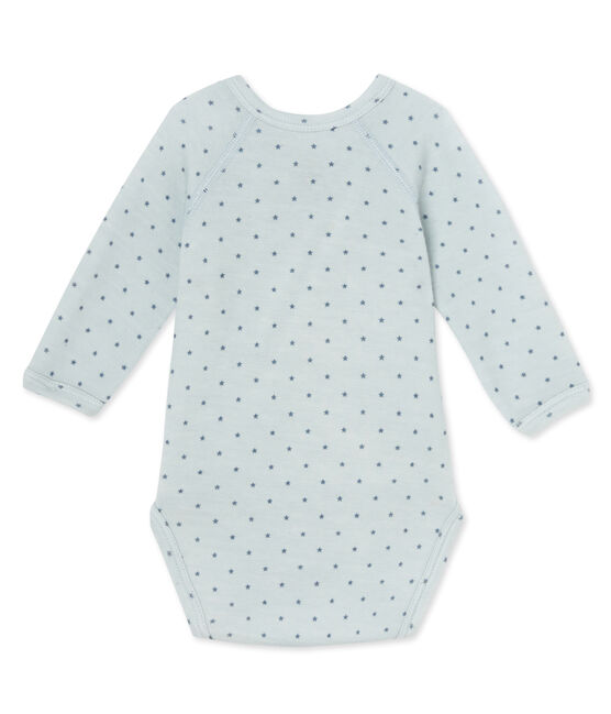 Langärmeliger Baby-Jungen-Body aus Wolle/Baumwolle für Neugeborene blau FRAICHEUR/grau TEMPETE