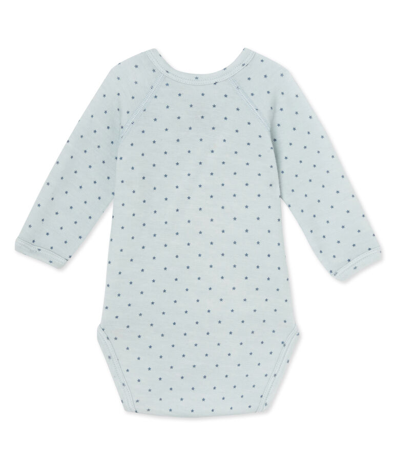 Lang&auml;rmeliger Baby-Jungen-Body aus Wolle/Baumwolle f&uuml;r Neugeborene blau/grau