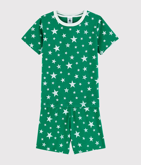 Kinder-Kurzpyjama aus Baumwolle mit Sternenmotiv für Jungen grün GAZON/weiss ECUME