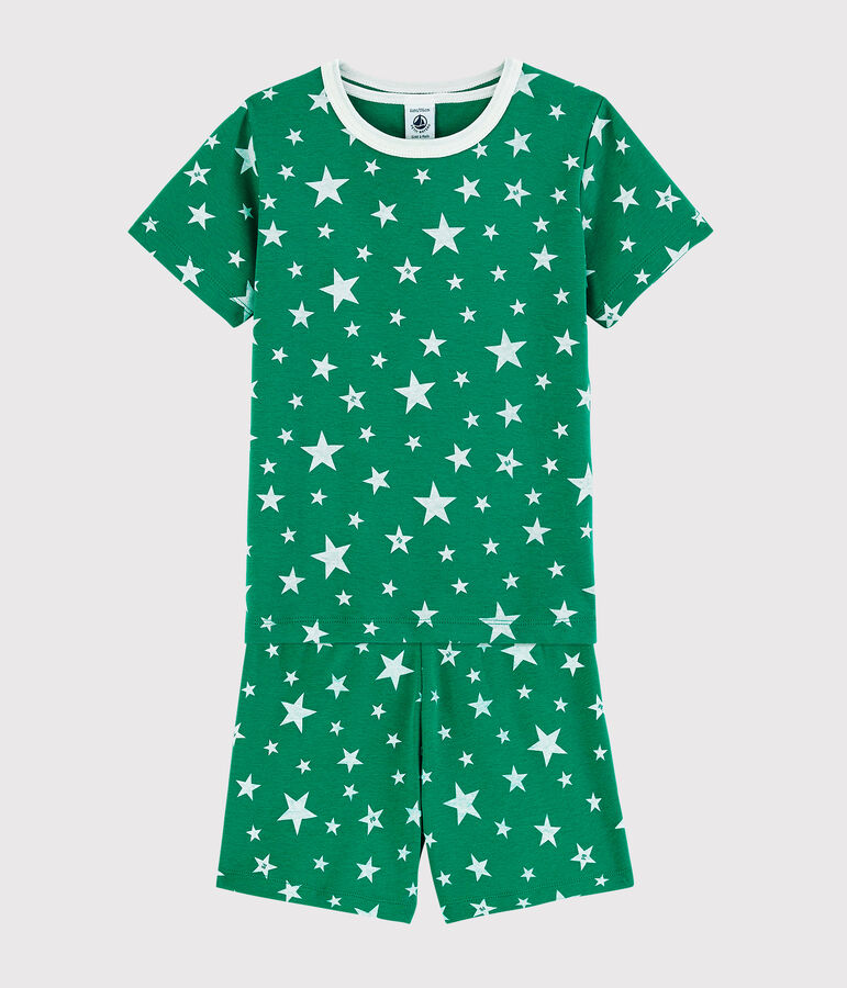 Kinder-Kurzpyjama aus Baumwolle mit Sternenmotiv f&uuml;r Jungen gr&uuml;n/weiss