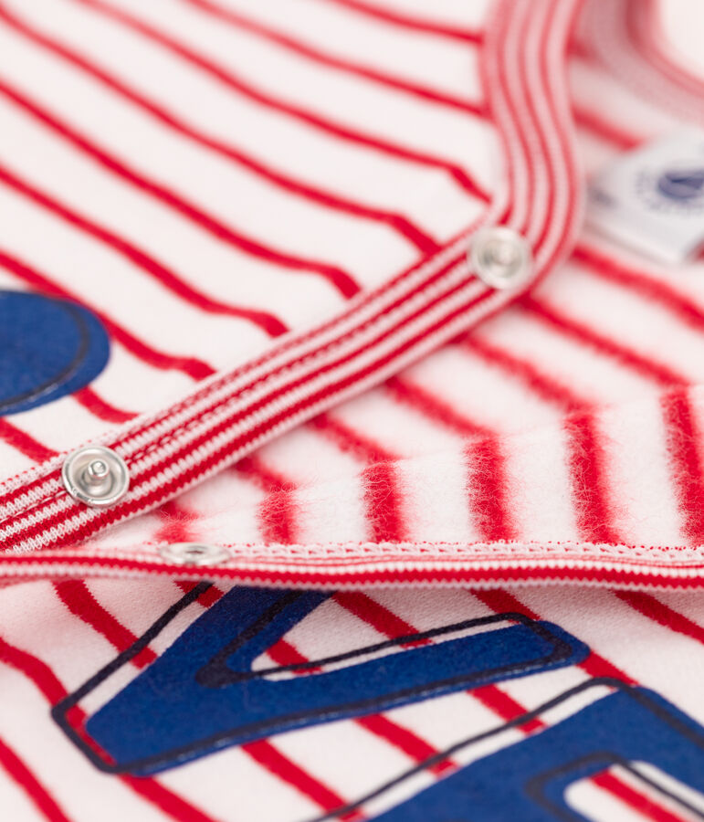 Baby-Strampler (ohne F&uuml;&szlig;e) aus Molton weiss MARSHMALLOW/rot TERKUIT