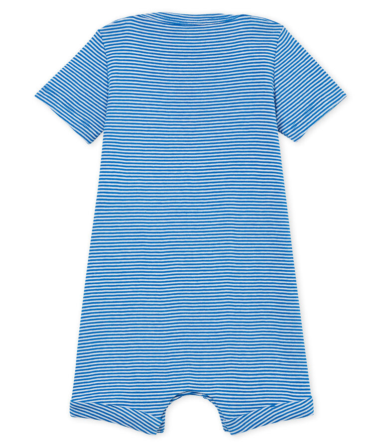 Baby-kurzoverall in ringelstreifenmuster jungen blau/weiss