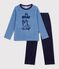 Kinder-Pyjama aus einfarbigem Nicki mit Motiv blau/blau