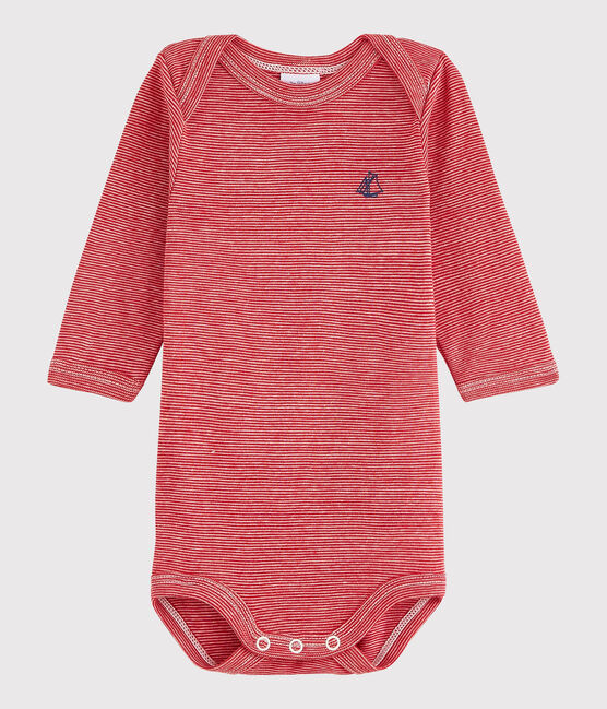 Langärmeliger Baby-Body Mädchen/Jungen rot TERKUIT/weiss MARSHMALLOW
