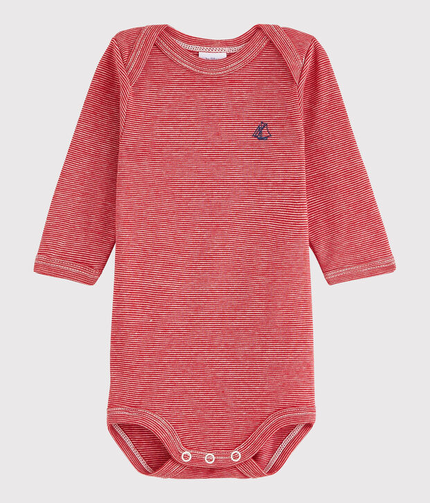 Lang&auml;rmeliger Baby-Body M&auml;dchen/Jungen rot/weiss