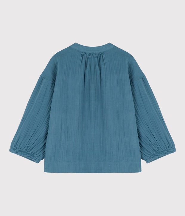 Lang&auml;rmelige Kinderbluse aus Musselin-Stoff f&uuml;r M&auml;dchen blau