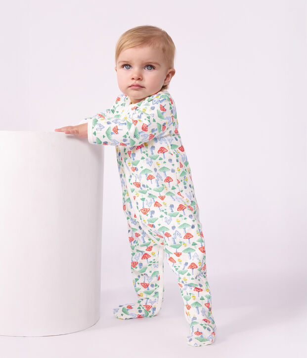 Strampler aus Molton mit Pilzmotiven weiss/vielfarbig