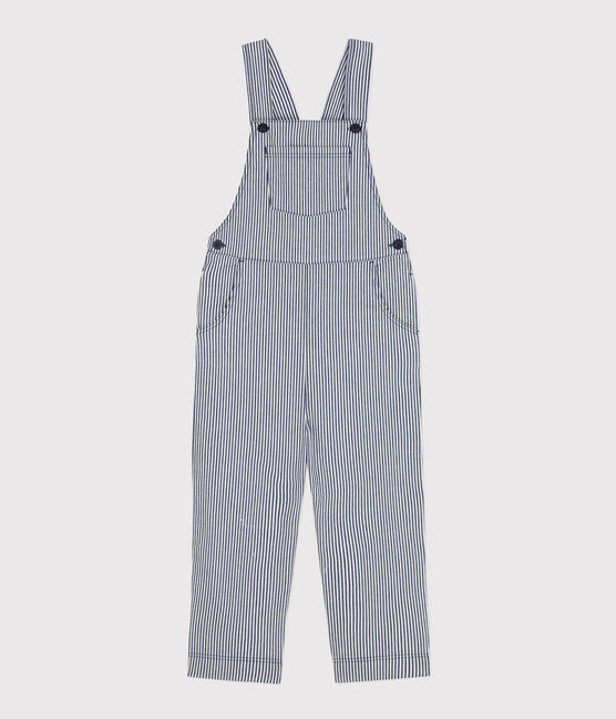 Kinderlatzhose aus gestreiftem Baumwollcanvas für Mädchen blau MEDIEVAL/weiss MARSHMALLOW