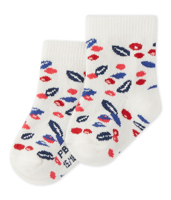 Bedruckte Baby-Mädchen-Socken weiss MARSHMALLOW/weiss MULTICO