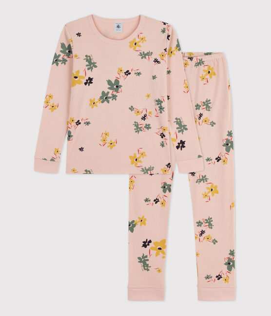Kinderpyjama mit schlanker Passform aus Baumwolle mit Blumenmotiv für Mädchen rosa SALINE/weiss MULTICO