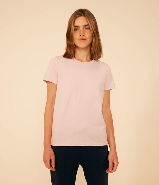 Damen-T-Shirt LE DROIT aus Baumwolle mit Rundhalsausschnitt rosa SALINE