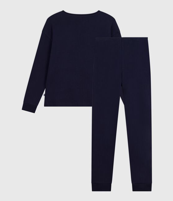 Damen-Pyjama aus einfarbiger Baumwolle blau SMOKING