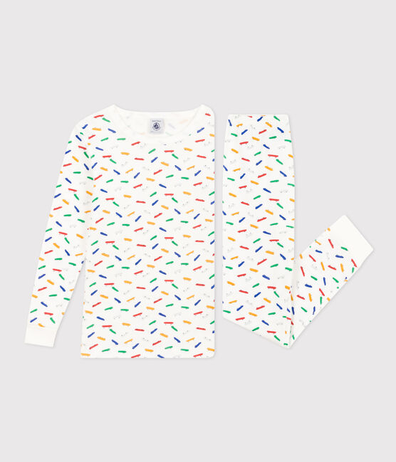 Körpernaher Kinderpyjama aus Baumwolle mit Skateboard-Printmotiv weiss MARSHMALLOW/weiss MULTICO