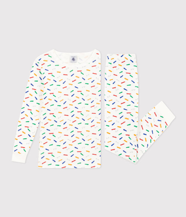 K&ouml;rpernaher Kinderpyjama aus Baumwolle mit Skateboard-Printmotiv weiss/vielfarbig