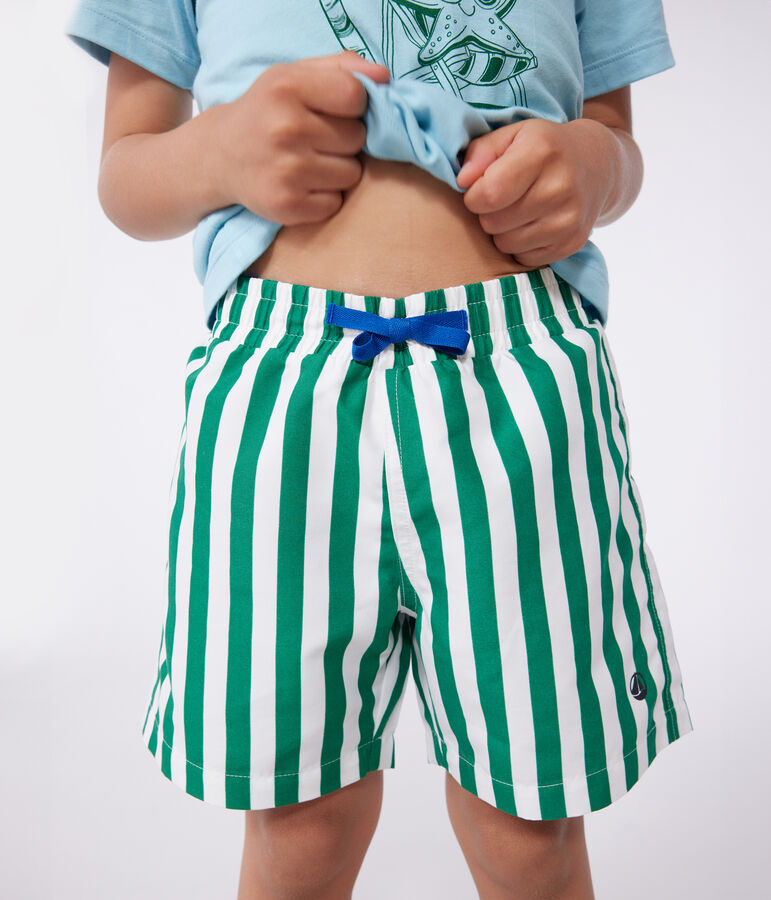 Kinder-Badeshorts mit Streifen gr&uuml;n MARSHMALLOW/ JARDIN
