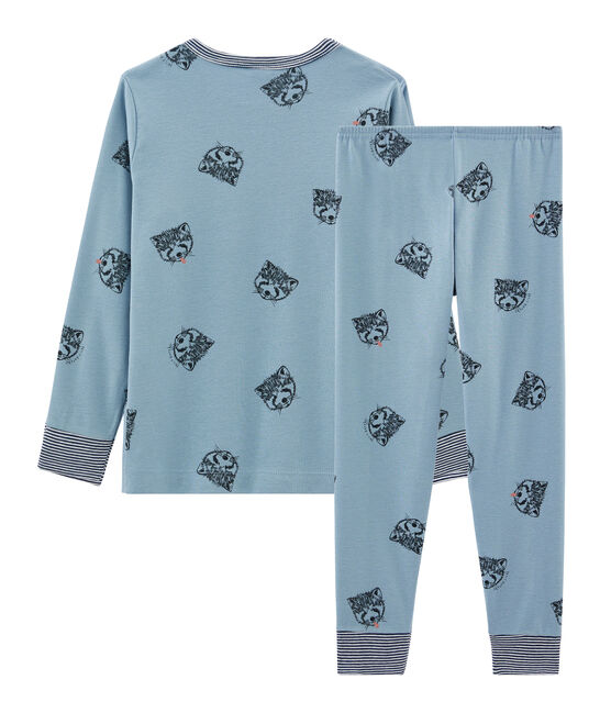 Rippstrick-Pyjama für kleine Jungen blau ACIER/weiss MULTICO