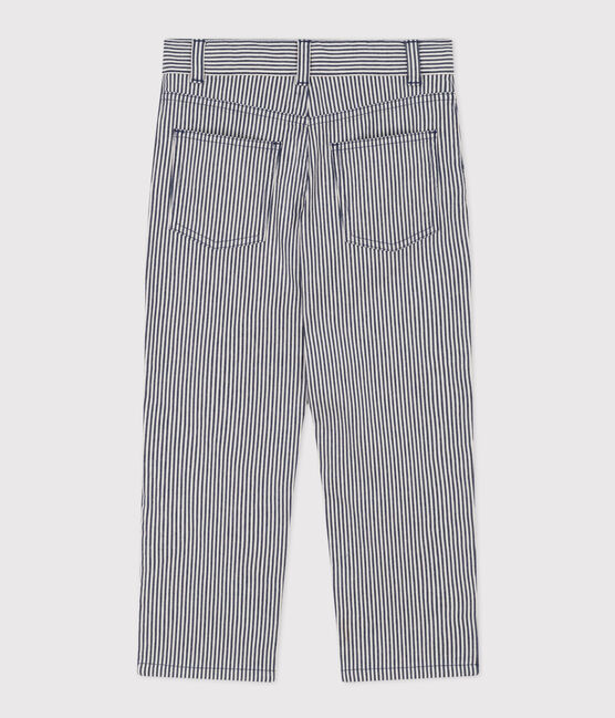 Kinderhose aus gestreiftem Baumwoll-Canvas für Jungen blau MEDIEVAL/weiss MARSHMALLOW