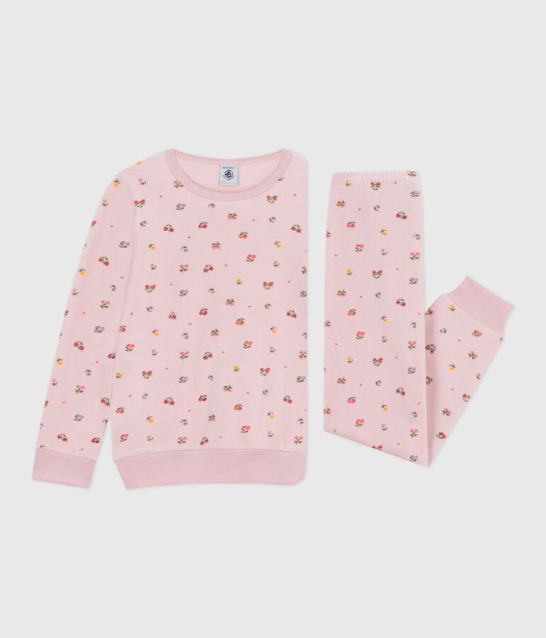 Kinder-Pyjama aus Nicki mit Blumenmotiv rosa/vielfarbig