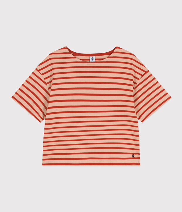 Streifenshirt aus Baumwolle f&uuml;r Damen beige/rot