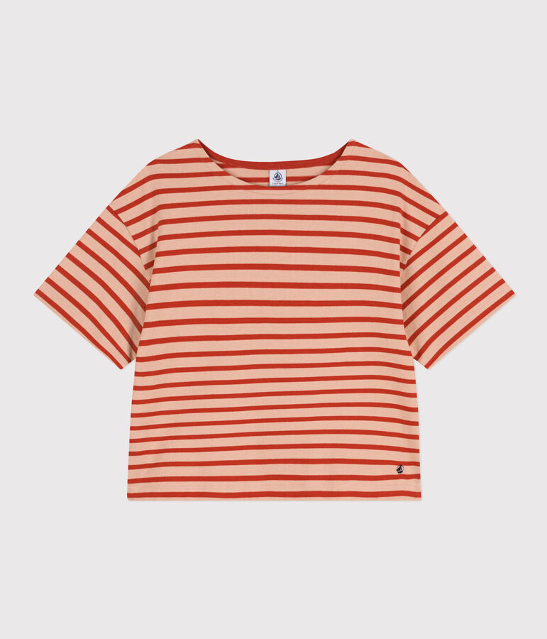 Streifenshirt aus Baumwolle f&uuml;r Damen beige/rot