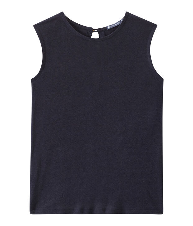 &Auml;rmelloses Damen-Top aus Leinen blau