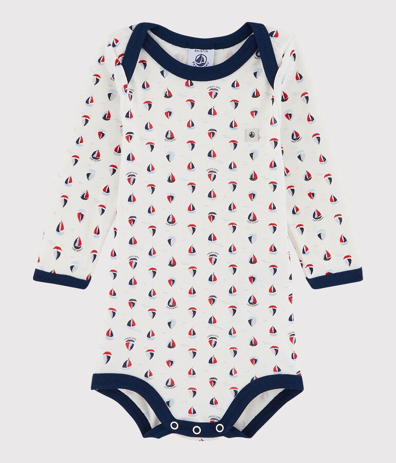 Lang&auml;rmeliger Baby-Body Jungen weiss/blau