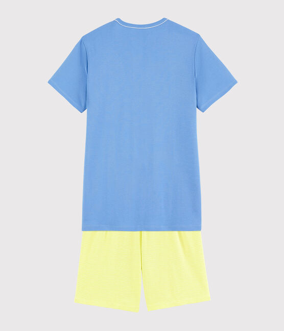Kinderkurzpyjama aus Rippstrick in Blau und Gelb blau EDNA/naturfarben MULTICO