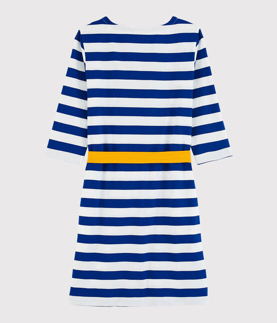 Langärmeliges, gestreiftes Damen-Kleid blau SURF/weiss MARSHMALLOW