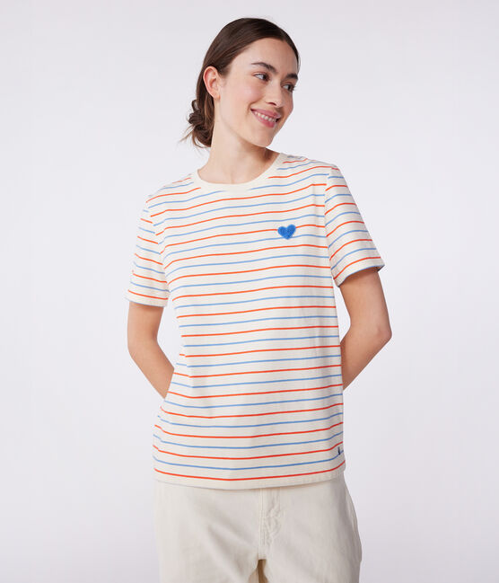 Damen T-Shirt Le Droit aus Baumwolle mit Streifen weiss AVALANCHE/ MULTICO
